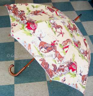 50s Vintage Style Western Graphics Fabric Umbrella Cowboys WILD WEST 
