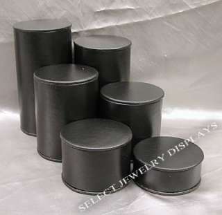 Black Leather Cylinder 6 pcs Riser Set Jewelry Display  