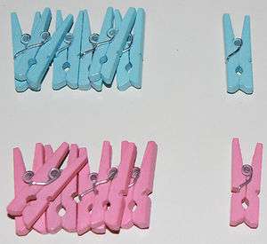 144 Blue or Pink Wooden Baby CLOTHESPINS for Baby Shower Decoration 