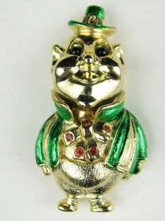 Vintage Jewelry Gold Enamel Irish St Patricks Day Leprechaun Green Pin 