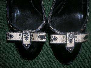 445 FENDI black velvet high heel shoes 40.5/10.5  
