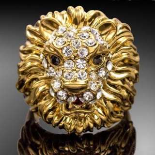 ARINNA Marvelous Crystal Lion Gold GP Fashion Rings  