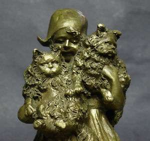 Nice Dutch Girl with 2 Hairy Cats in arms Bronze signed  