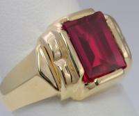 MENS RING ANTIQUE VINTAGE COLLECTIBLE DECO ESTATE RUBY 14K YELLOW GOLD 