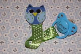 Handmade Baby Pacifier Clip Holder PACI CUTIES Felt HOO HOO the OWL 