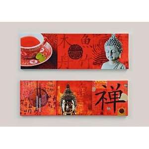 er Set Grosse Wandbilder Buddha 30cm x 90cm Feng Shui Bild orange 