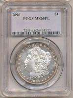 1896 MORGAN DOLLAR MS65PL PCGS. Mostly White/Super Contrast.  