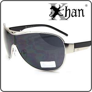 Top Bar Khan Mens Oversized Round Metal Shield Designer Sunglasses 