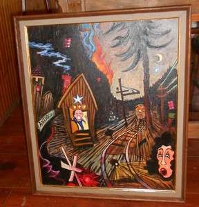 Surreal Outsider Oil Painting Charles Ramsey Jr. Fire Antiques 
