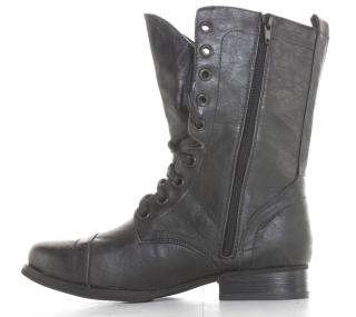 Ladies Womens Black Army Lace Combat Flat Military Ankle Boots Size 3 