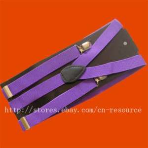 Unisex Clip on Braces Elastic Y back Suspenders Purple  