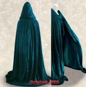 NEW Velvet Green Cloak Cape Shawl LARP Wicca Wedding  
