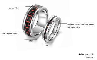 New Matching Tungsten Carbide Ring Set Wedding Bands Red & Black 
