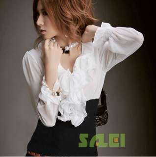   OL Style Layered Ruffles Collar Long Sleeve Chiffon Shirt For Women