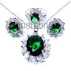 Oval marquis green emerald crystal cz Necklace studs Ear ring Set 