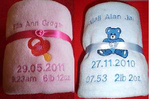 Personalised Embroidered Baby Fleece Blanket   Choice of Colours 