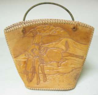 COLLECTIBLE WESTERN BRONC RIDER LEATHER TOOLED PURSE  