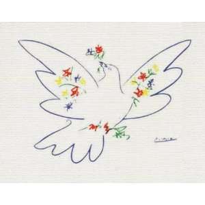 Leinwandbild auf Keilrahmen Pablo Picasso, Taube mit Blumen, 80 x 