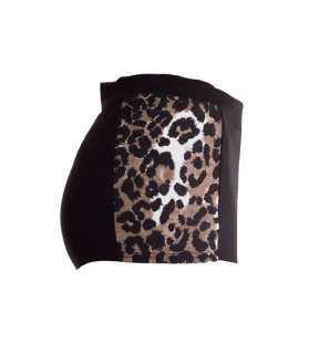 Womens New Black Leopard Print Panel Hotpants Ladies Shorts  
