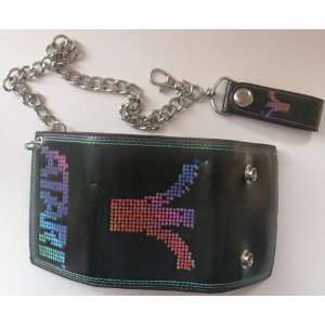  Atari Rainbow Logo Black Leather Wallet with Chain 