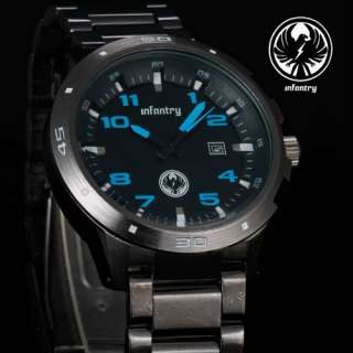 INFANTRY BLACK DATE MILITARY MENS WATCH STAINLESS STEEL  
