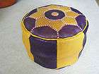 MOROCCAN REAL LEATHER HANDMADE POUFFE YELLOW & PURPLE