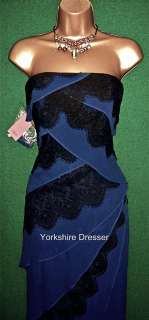 New COAST Blue Silk Black Lace ISABELLA MAXI Dress 6 10  
