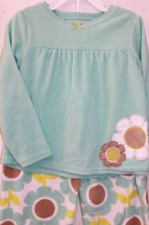 NWT Carters Turquoise Flower 2 Piece Set Girl Fleece Pants Long 