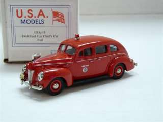 USA Models 1/43 1940 Ford Fire Chiefs Car Handmade White Metal Model 