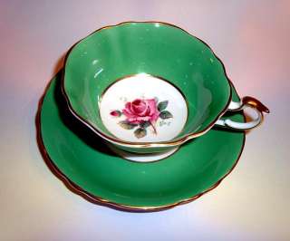 Emerald Green & Rose Center Paragon Tea Cup and Saucer Set  