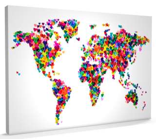 Map of the World Map Love Hearts, Box CANVAS, sizes A3 to A1   v776 