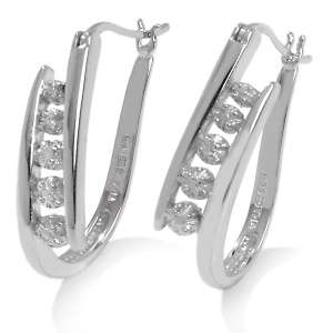 Diamond Accented Sterling Silver Clutchless Hoop Earrings 