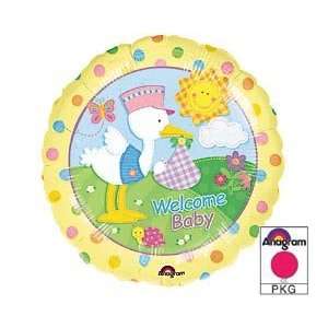  Welcome Baby Stork Polka Dot Flower 18 Mylar Balloon 