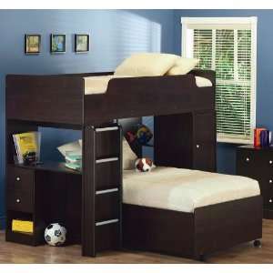  Twin Size Loft Bunk Bed with Desk in Cappuccino Finish 
