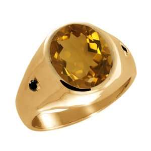   Oval Champagne Quartz and Black Diamond 14k Yellow Gold Ring Jewelry