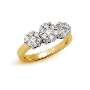  2 CT 3 Stone Diamond Cluster Ring in 14K Yellow Gold In 