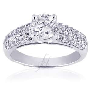   Cut Diamond 3 Row Engagement Ring Pave Set 14K WHITE GOLD SI1 GIA