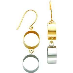  14K Two Tone Gold Double Circle Earrings Jewelry New 
