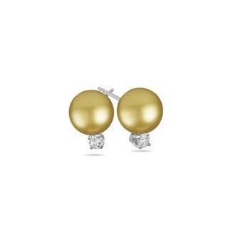 15 Ct Diamond & 9.5 10 mm Golden South Sea Pearl (AA) Earrings in 