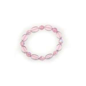  Dusty Rose Glass & Faceted Crystal Bead Bracelet Jewelry