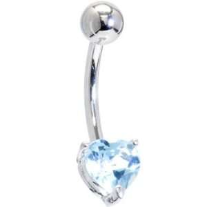   14kt White Gold Genuine Blue Topaz Heart Solitaire Belly Ring Jewelry