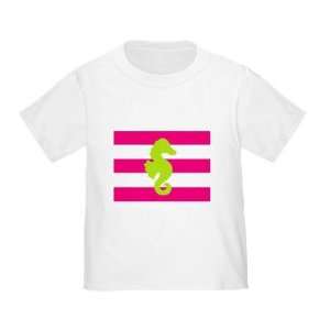  Green and Hot Pink Stripes Seahorse Toddler T shirt   Size 