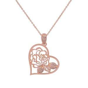 Rose Gold Plated Sterling Silver Cubic Zirconia Open Heart and Flower 
