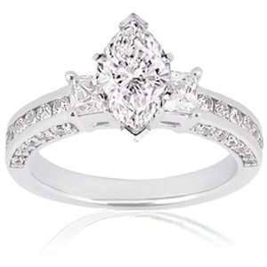  2 Ct Marquise Shaped 3 Stone Diamond Engagement Ring SI 
