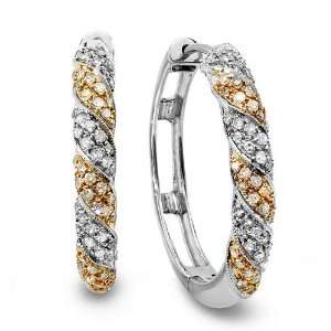  14k Two Tone Gold Round Diamond Hoop Earrings (1.10 cttw, G H Color 
