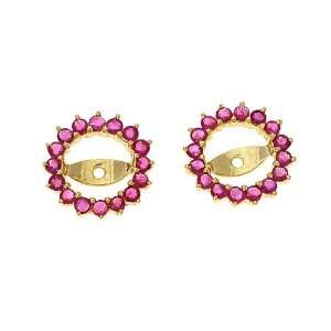   14K Yellow Gold Genuine Ruby Round Shaped Earrings Jacket Jewelry