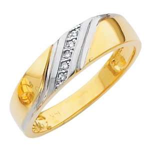 14K Yellow and White 2 Two Tone Gold Mens Round cut Diamond Wedding 