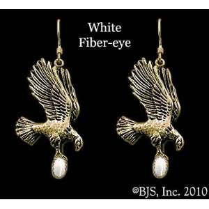  Eagle Earrings with Gem, 14k Yellow Gold, White set gemstone, Eagle 