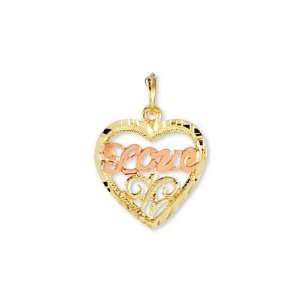    14k Yellow Rose Gold Love Diamond Cut Heart Pendant Jewelry