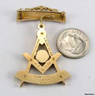   Masonic JEWEL   10k Yellow Gold 1922 Medal Pendant Enameled w/ Case